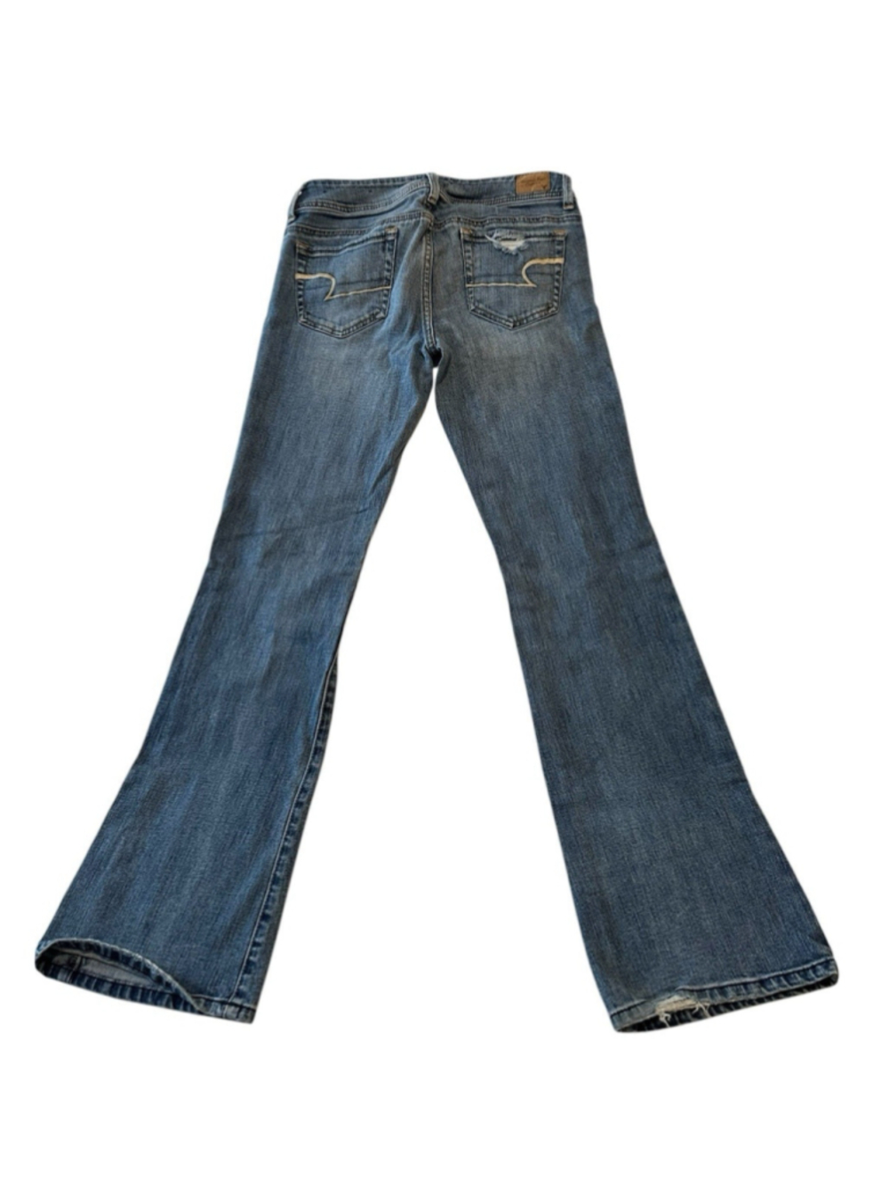 American Eagle Bootcut Jeans Low Rise Women 4 Blue Stretch Distressed Destructed - Picture 6 of 16